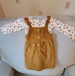 Corduroy cross-back dress w/ long sleeve floral bodysuit, 12 months 🌾